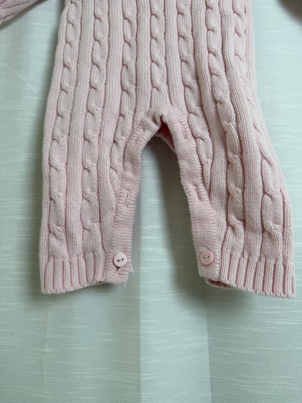 Elegant Baby Pink Cable Knit One Piece Romper Cozy Luxury | Size 12M - Picture 7 of 12
